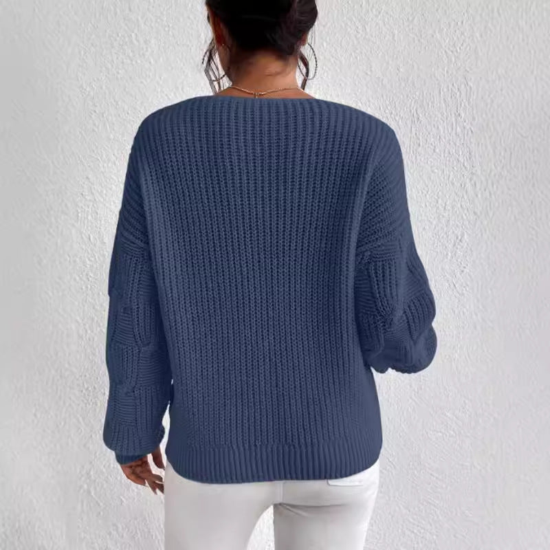 Loose Knitwear V-neck Solid Color Pullover Sweater