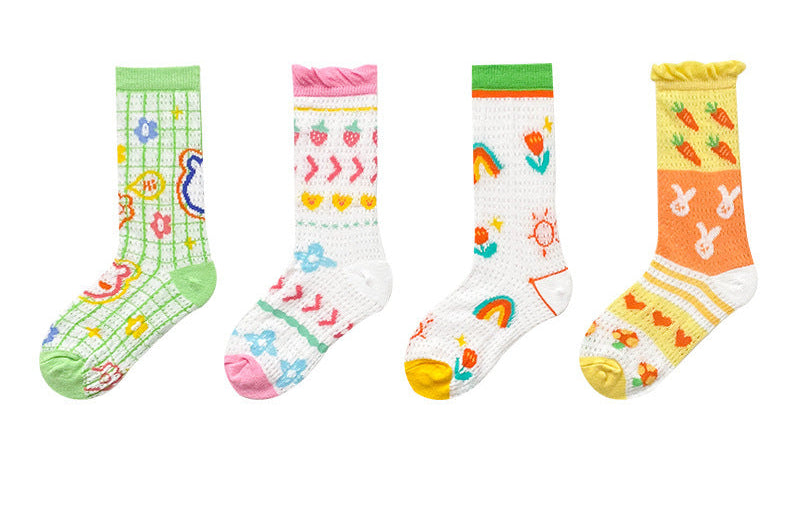 New Cartoon Illustration Socks Cotton Children's Mesh Socks