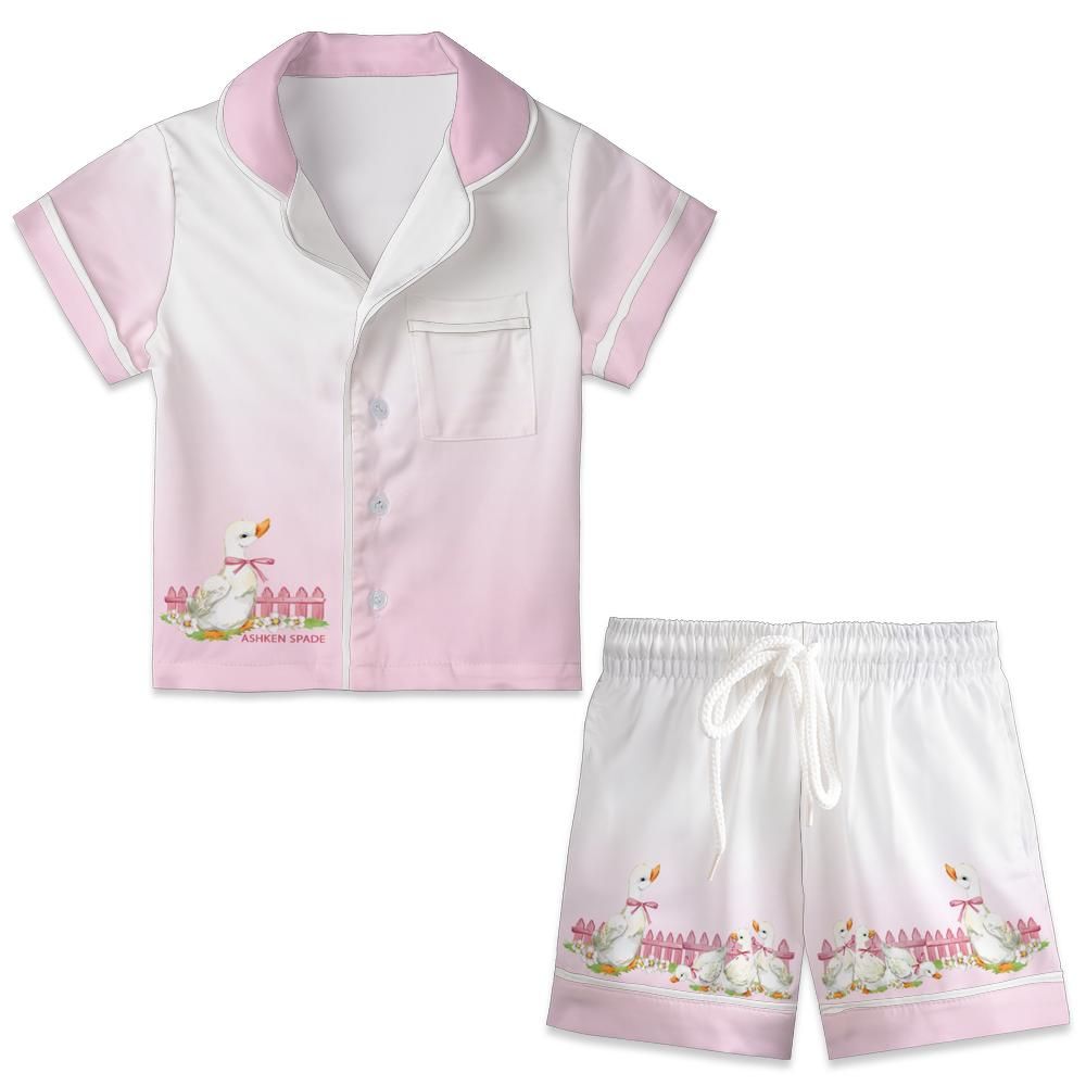 White GooseKid and Youth Satin Short-Sleeve Pajamas Set