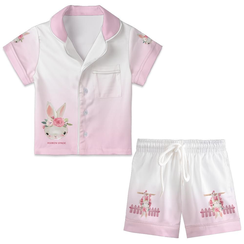 Cute Rabbit Kid and Youth Satin Short-Sleeve Pajamas Set