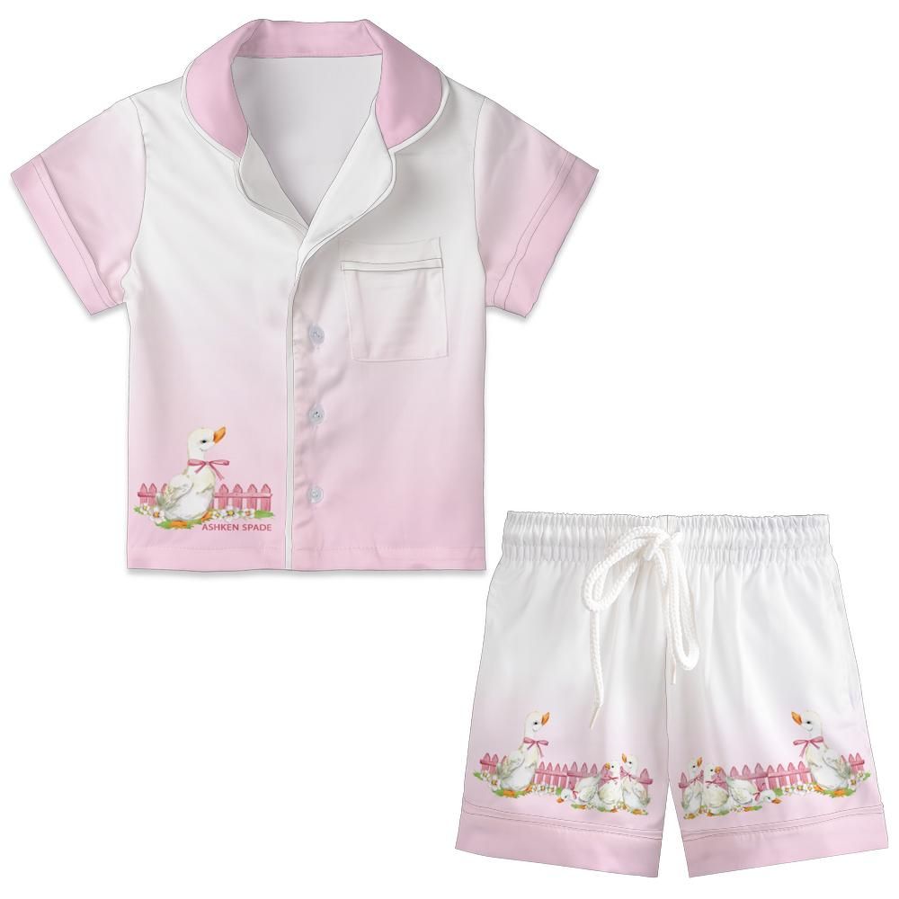 White GooseKid and Youth Satin Short-Sleeve Pajamas Set