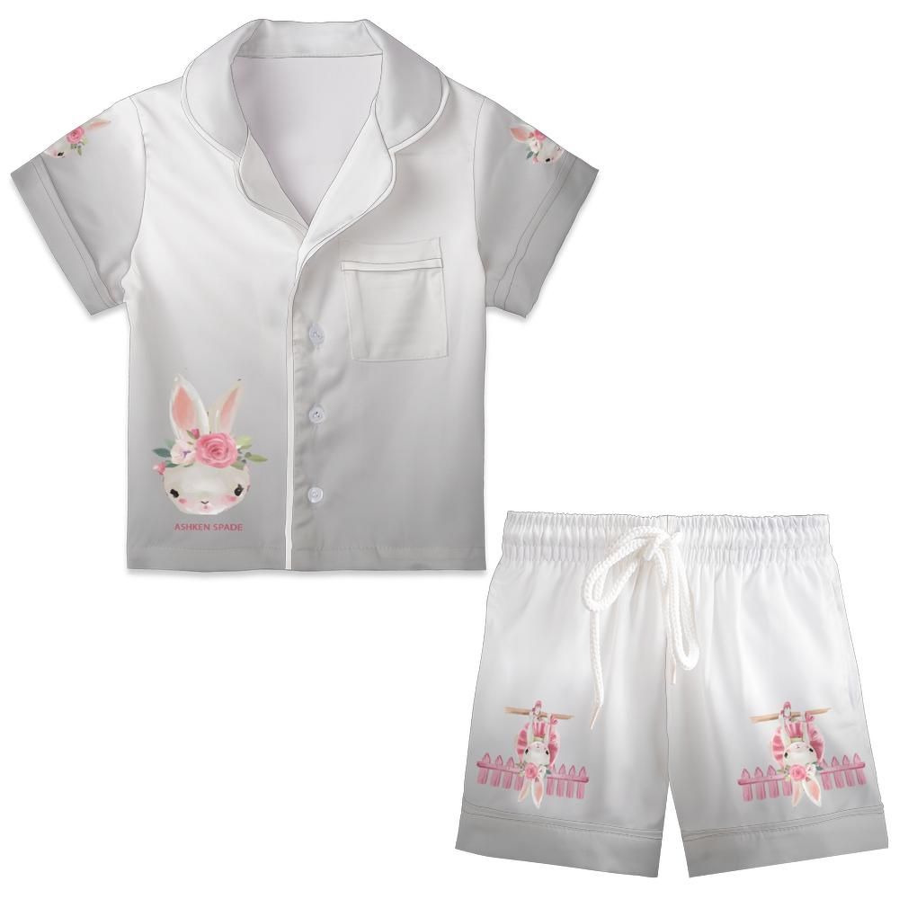 Rabbit Kid and Youth Satin Short-Sleeve Pajamas Set (Gray)