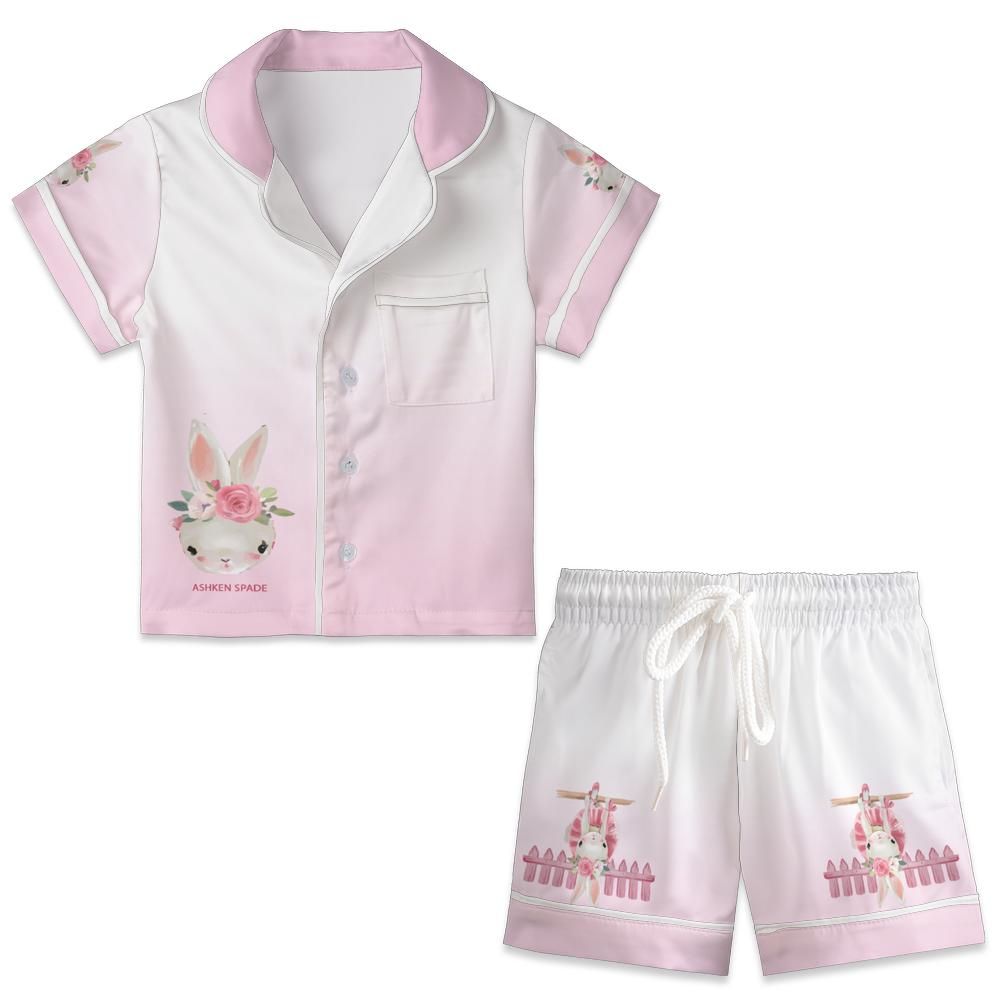 Cute Rabbit Kid and Youth Satin Short-Sleeve Pajamas Set
