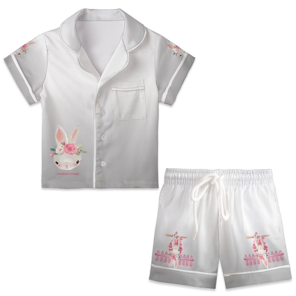 Rabbit Kid and Youth Satin Short-Sleeve Pajamas Set (Gray)
